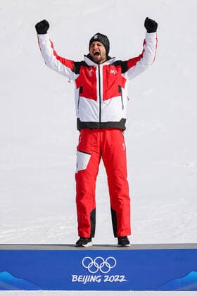 OLYMPICS - Winter Olympic Games, Olympische Spiele, Olympia, OS Beijing 2022 YANQING,CHINA,10.FEB.22 - OLYMPICS, ALPINE SKIING - Winter Olympic Games Beijing 2022, alpine combined, slalom, men. Image shows the rejoicing of Johannes Strolz (AUT).  GEPAxpictures xDanielxGoetzhaber