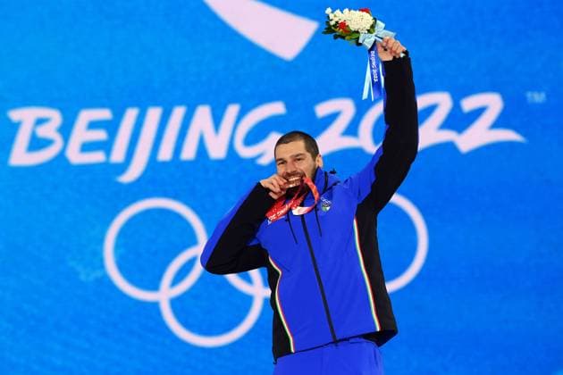 Photo Gian Mattia D Alberto - LaPresse February 10, 2022 Zhangjiakou, China Beijing 2022 Winter Olympic Games, Olympische Spiele, Olympia, OS - Men s snowboard cross medal ceremony In the pic: Omar Visintin, bronze medal  Copyright: xGianxMattiaxD Albertox-xLaPressex