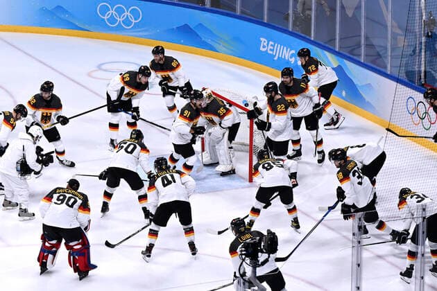 NIEDERBERGER Mathias Team GER with captain MUELLER Moritz ice hockey match preliminary round Canada Germany on Thursday the 10 02 2022 in Beijing Olympic Winter Games 2022 in Beijing China