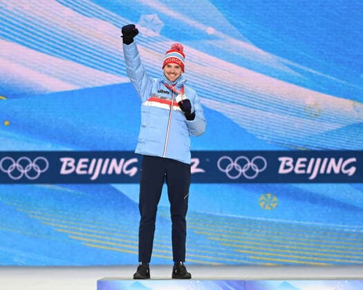 (220210) -- ZHANGJIAKOU, Feb. 10, 2022 -- Silver medalist Joergen Graabak of Norway reacts during the awarding ceremony of Nordic Combined Individual Gundersen Normal Hill 10km at Zhangjiakou Medals Plaza of the Winter Olympics in Zhangjiakou, north China s Hebei Province, Feb. 10, 2022. ) (BEIJING2022)CHINA- ZHANGJIAKOU-OLYMPIC Winter games, Winterspiele,Spiele, Summer games AWARDING CEREMONY (CN) FengxKaihua 