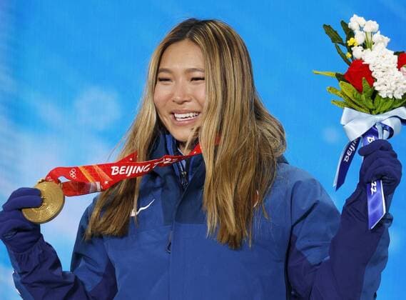Beijing Olympics: Snowboard Gold medalist Chloe Kim of the United States poses during the medal ceremony for the women s snowboard halfpipe at the Beijing Winter Olympics on Feb. 10, 2022, in Zhangjiakou, China.  A14AA0001238197P