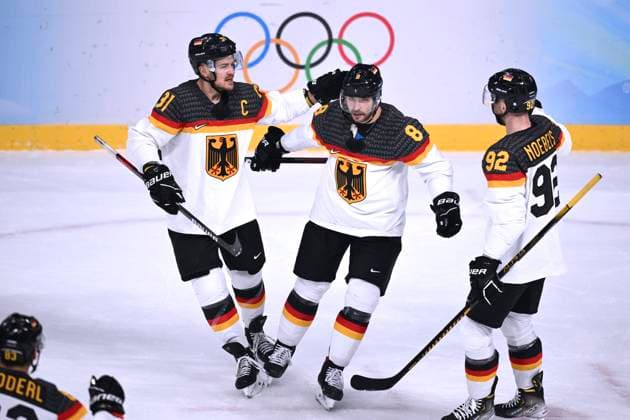 RIEDER Tobias Team GER cheering with captain MUELLER Moritz and NOEBELS Marcel ice hockey game preliminary round Canada Germany on Thursday the 10 02 2022 in Beijing Olympic Winter Games 2022 in Beijing China