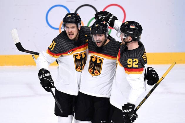 RIEDER Tobias Team GER cheering with captain MUELLER Moritz and NOEBELS Marcel ice hockey game preliminary round Canada Germany on Thursday the 10 02 2022 in Beijing Olympic Winter Games 2022 in Beijing China