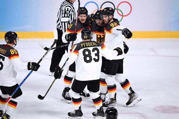 RIEDER Tobias Team GER cheering with captain MUELLER Moritz and NOEBELS Marcel ice hockey game preliminary round Canada Germany on Thursday the 10 02 2022 in Beijing Olympic Winter Games 2022 in Beijing China