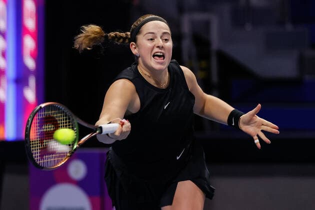 St. Petersburg Ladies Trophy 2022 - Day Four Jelena Ostapenko of Latvia returns the ball to Andrea Petkovic of Germany during the women s singles Round of 16 match of the WTA, Tennis Damen 500 St. Petersburg Ladies Trophy 2022 International Tennis Tournament on February 10, 2022 at the Sibur Arena in Saint Petersburg, Russia. Saint Petersburg Russia  Copyright: xMikexKireevx originalFilename:kireev-stpeters220210_npwGT.jpg