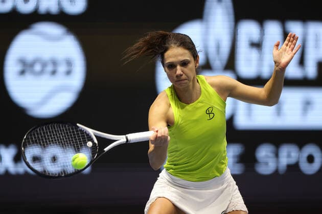 February 10, 2022, Saint Petersburg, Russia: Raluca Olaru of Romania playing against Anastasia Potapova, Vera Zvonareva of Russia during the St.Petersburg Ladies Trophy 2022 tennis tournament..Final score: Saint Petersburg Russia - ZUMAs197 20220210_zaa_s197_158 Copyright: xMaksimxKonstantinovx