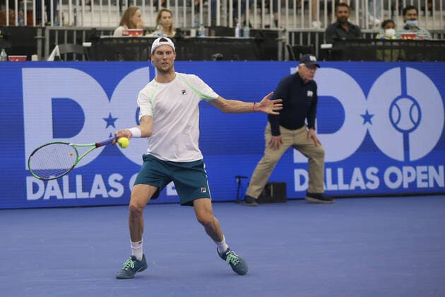 DALLAS, TX - FEBRUARY 10: Andreas Seppi (ITA) hits a forehand during the Dallas Open on February 10, 2022 at the Styslinger Altec Tennis Complex in Dallas, TX. (Photo by George Walker Icon Sportswire) TENNIS: FEB 10 Dallas Open Icon22021030