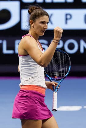 St. Petersburg Ladies Trophy 2022 - Quarter-Finals Irina-Camelia Begu of Romania celebrates during the women s singles quarterfinal match of the WTA, Tennis Damen 500 St. Petersburg Ladies Trophy 2022 International Tennis Tournament against Tereza Martincova of Czech Republic on February 11, 2022 at the Sibur Arena in Saint Petersburg, Russia. Saint Petersburg Russia  Copyright: xMikexKireevx originalFilename:kireev-stpeters220211_npEm7.jpg