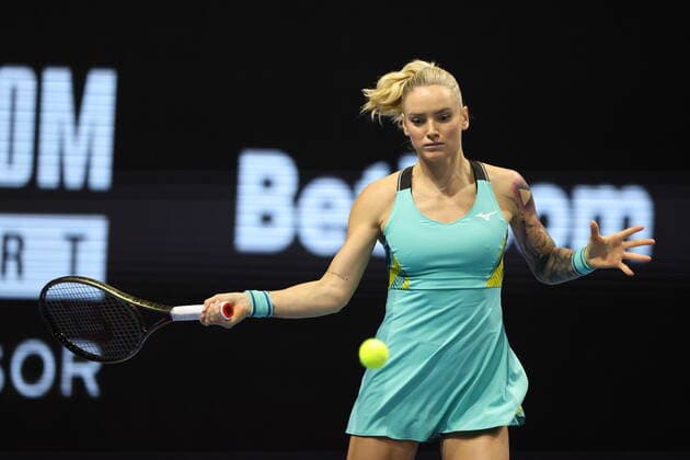 February 11, 2022, Saint Petersburg, Russia: Tereza Martincova of Czech Republic in action during the St. Petersburg Ladies Trophy 2022 tennis tournament against Irina-Camelia Begu of Romania..Final score; Tereza Martincova 0:2 Irina-Camelia Begu. Saint Petersburg Russia - ZUMAs197 20220211_zaa_s197_005 Copyright: xMaksimxKonstantinovx