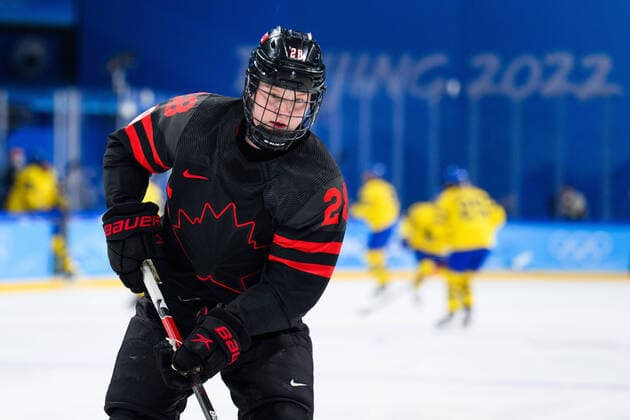 220211 Micah Zandee Hart of Canada in an ice hockey quarter final game between Canada and Sweden during day 7 of the 2022 Winter Olympics on February 11, 2022 in Beijing Photo Maxim Thore BILDBYRAN kod MT MT0318 ice hockey ice hockey olympic games olympics winter olympics os ol olympiska games winter os olympics leeks peking peking 2022 beijing 2022 beijing 2022 olympic games beijing 2022 winter olympic games beijing os beijing ol winter ol 7 bbeng dam quarter final sweden sweden canada,  Copyright: MAXIMxTHORE BB220211MT114