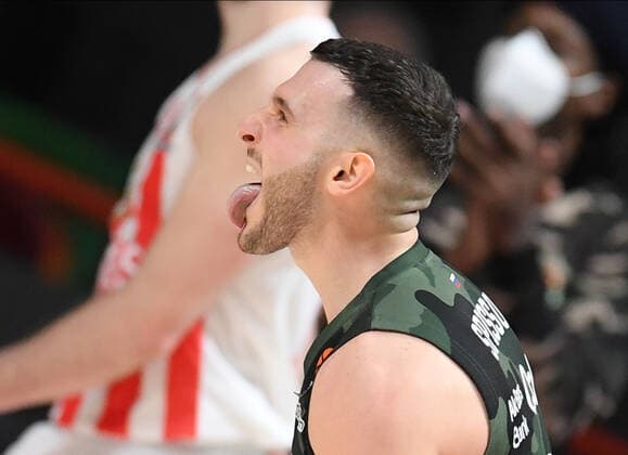 Russia Basketball Euroleague UNICS - Crvena Zvezda 8111823 11.02.2022 UNICS Marco Spissu reacts during the Euroleague basketball match between UNICS Kazan and Crvena Zvezda Belgrade, in Kazan, Russia s Republic of Tatarstan, Russia. Maksim Bogodvid Sputnik Kazan Republic of Tatarstan Russia  Copyright: xMaksimxBogodvidx