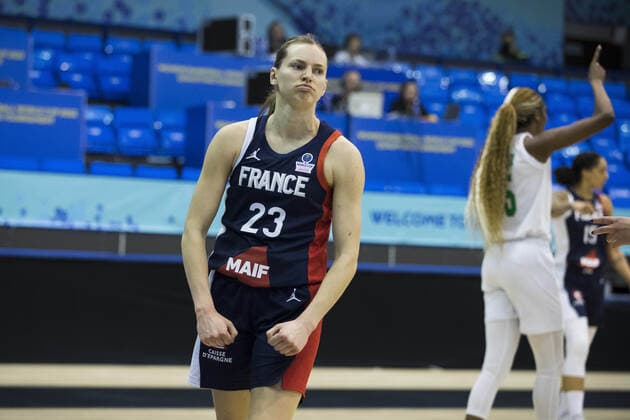 Marine Johannes of France BASKET BALL FEMININ : Nigeria vs France - FIBA Tournoi qualificatif Mondial - Belgrade - 11 02 2022 NikolaKrstic Panoramic 