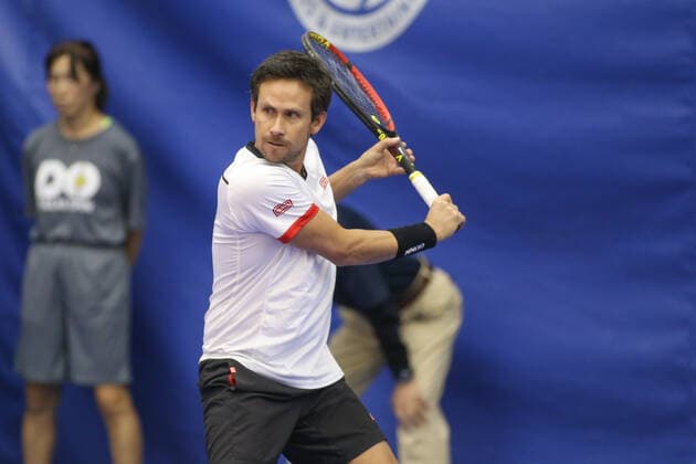 DALLAS, TX - FEBRUARY 11: Miguel Angel Reyes-Varela (MEX) hits a backhand during the Dallas Open on February 11, 2022 at the Styslinger Altec Tennis Complex in Dallas, TX. (Photo by George Walker Icon Sportswire) TENNIS: FEB 11 Dallas Open Icon22021109