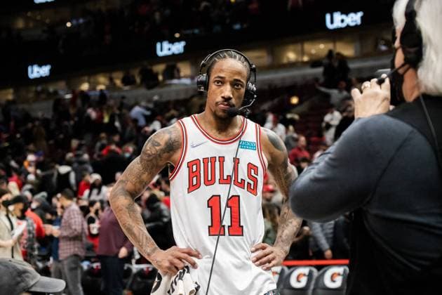DeMar DeRozan 11, Chicago Bulls speaks to the media after the game on February 11, 2021 at the United Center Shaina Benhiyoun SPP National Basketball Association - Chicago Bulls vs Minnesota Timberwolves - United Center 