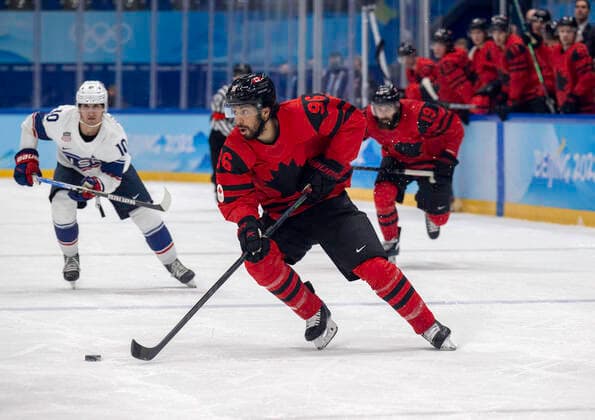 February 12, 2022, Beijing, Hebei, China: Joshua Ho-Sang (born January 22, 1996) is a Canadian hockey player in the Beijing 2022 Winter Olympics. He was born in Toronto, Ontario and is of Chinese, black Jamaican, Russian-Jewish, and Swedish heritage. In this image he is playing again the Team USA on February 12. Canada lost 4-2. Beijing China - ZUMAh234 20220212_zsp_h234_004 Copyright: xMarkxEdwardxHarrisx