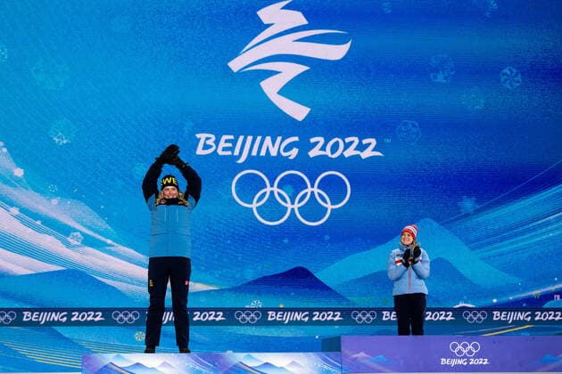 220212 Elvira Öberg at the medal ceremony for women bis biathlon 7.5 km sprint during day 8 of the 2022 Winter Olympics on February 12, 2022 in Zhangjiakou Photo Vegard Grott BILDBYRAN code VG VG0239 olympic games olympics winter olympics os ol olympiska spel vinter os olympic games peking peking 2022 beijing 2022 beijing 2022 olympic games beijing 2022 winter olympic games peking os beijing ol vinter ol bbeng medal ceremony,  Copyright: VEGARDxGRoTT BB220212VG056