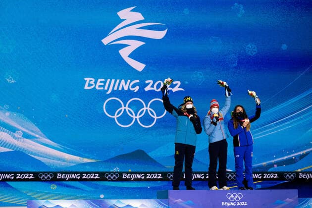 220212 Elvira Öberg of Sweden, Marte Olsbu Roiseland of Norway and Dorothea Wierer of Italy at the medal ceremony for women bis biathlon 7.5 km sprint during day 8 of the 2022 Winter Olympics on February 12, 2022 in Zhangjiakou Photo Vegard Grott BILDBYRAN kod VG VG0239 olympic games olympics winter olympics os ol olympiska spel vinter os olympiske leker peking peking 2022 beijing 2022 beijing 2022 olympic games beijing 2022 winter olympic games peking os beijing ol vinter ol bbeng medaljeseremoni medaljceremoni medal ceremony Norge Norway,  Copyright: VEGARDxGRoTT BB220212VG058