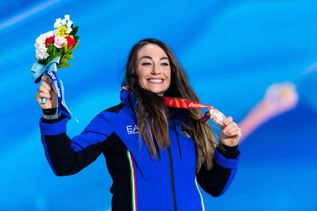 220212 Dorothea Wierer of Italy with her bronze medal at the medal ceremony for women bi s biathlon 7,5 km sprint during day 8 of the 2022 Winter Olympics on February 12, 2022 in Zhangjiakou Photo Vegard Grott BILDBYRAN kod VG VG0239 olympic games olympics winter olympics os ol olympics winter os olympics peking peking beijing 2022 beijing 2022 beijing 2022 olympic games beijing 2022 winter olympic games beijing os beijing ol winter ol bbeng medal ceremony medal ceremony medal ceremony,  Copyright: VEGARDxGRoTT BB220212VG060