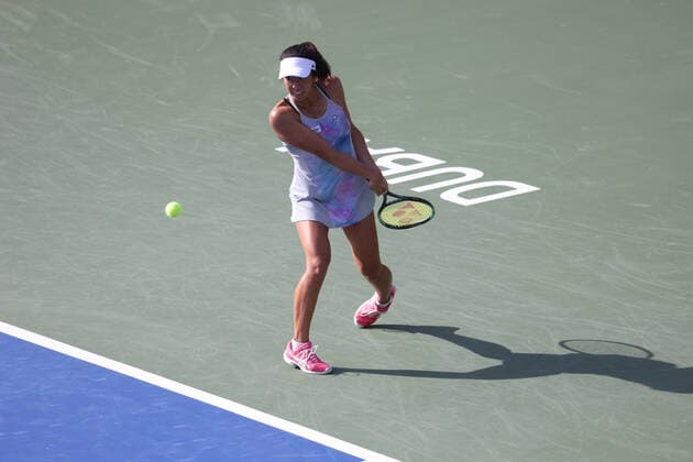 Ena Shibahara, JPN, during qualifying round of 2022 Dubai Championships in Dubai, 12 02 2022