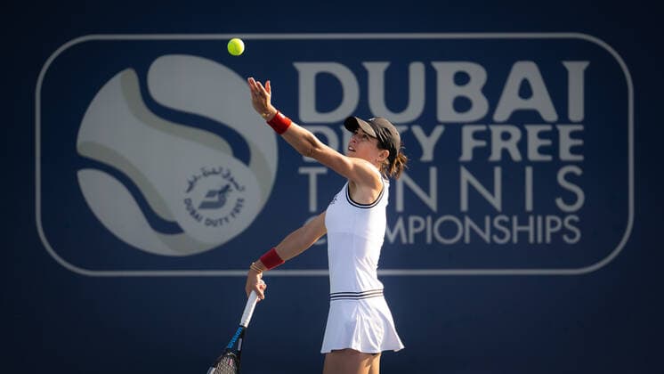 February 12, 2022, DUBAI, UNITED ARAB EMIRATES: Ajla Tomljanovic of Australia in action during the first qualifications round at the 2022 Dubai Duty Free Tennis Championships WTA, Tennis Damen 1000 tennis tournament DUBAI UNITED ARAB EMIRATES - ZUMAa181 20220212_zaa_a181_124 Copyright: xRobxPrangex