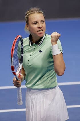 St. Petersburg Ladies Trophy 2022 - Semi-Finals Anett Kontaveit of Estonia celebrates victory over Jelena Ostapenko of Latvia during the women s singles semifinal match of the WTA, Tennis Damen 500 St. Petersburg Ladies Trophy 2022 International Tennis Tournament on February 12, 2022 at the Sibur Arena in Saint Petersburg, Russia. Saint Petersburg Russia  Copyright: xMikexKireevx originalFilename:kireev-stpeters220212_npM34.jpg