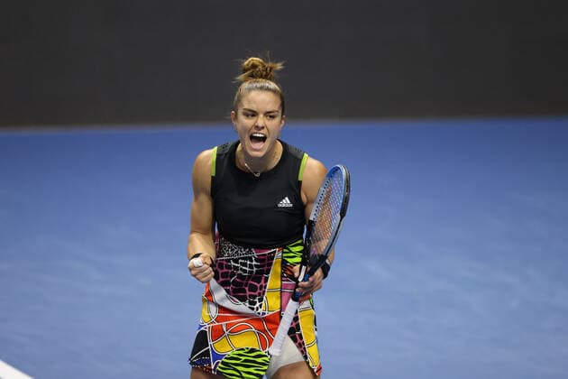 February 12, 2022, Saint Petersburg, Russia: Maria Sakkari of Greece reacts against Irina-Camelia Begu of Romania during the St. Petersburg Ladies Trophy 2022 tennis tournament..Final score: Saint Petersburg Russia - ZUMAs197 20220212_zaa_s197_044 Copyright: xMaksimxKonstantinovx
