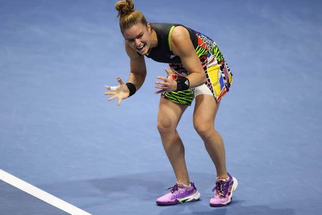 February 12, 2022, Saint Petersburg, Russia: Maria Sakkari of Greece reacts against Irina-Camelia Begu of Romania during the St. Petersburg Ladies Trophy 2022 tennis tournament..Final score: Saint Petersburg Russia - ZUMAs197 20220212_zaa_s197_045 Copyright: xMaksimxKonstantinovx