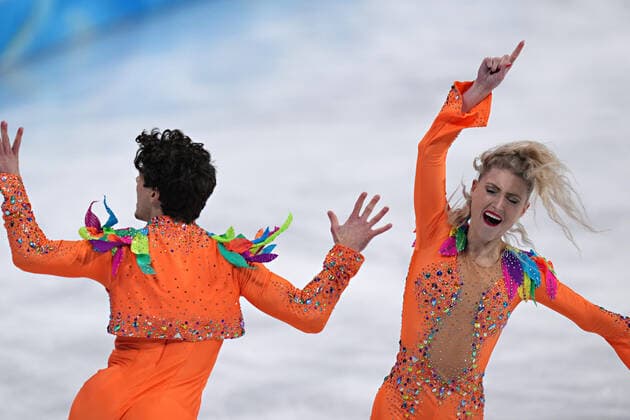 Piper Gilles and Paul Poirier of Canada, perform during the Figure skating, Eiskunstlauf Ice Dance Rhythm competition in the Capital Indoor Stadium at the Beijing 2022 Winter Olympics on Saturday, February 12, 2022.  OLY20220212047 RICHARDxELLIS