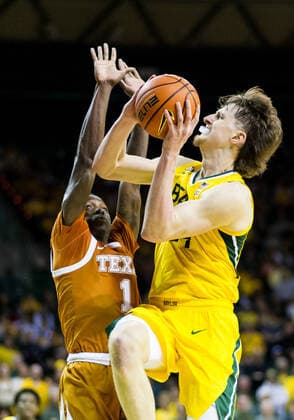 February 12 2022: Baylor Bears guard Matthew Mayer (24) shoots the ball against Texas Longhorns guard Andrew Jones (1) during the 2nd half of the NCAA, College League, USA Basketball game between the Texas Longhorns and Baylor Bears at Ferrell Center in Waco, Texas. CSM Waco US - ZUMAc04_ 20220212_zaf_c04_121 Copyright: xMatthewxLynchx