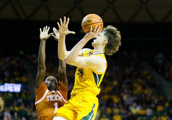 February 12 2022: Baylor Bears guard Matthew Mayer (24) shoots the ball against Texas Longhorns guard Andrew Jones (1) during the 2nd half of the NCAA, College League, USA Basketball game between the Texas Longhorns and Baylor Bears at Ferrell Center in Waco, Texas. CSM Waco US - ZUMAc04_ 20220212_zaf_c04_122 Copyright: xMatthewxLynchx