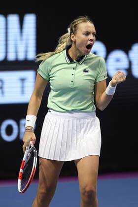 February 12, 2022, Saint Petersburg, Russia: ANETT KONTAVEIT of Estonia plays against J. Ostapenko of Latvia during the St. Petersburg Ladies Trophy 2022 tennis tournament. Kontaveit wins 6:3, 6:4. Saint Petersburg Russia - ZUMAs197 20220212_zaa_s197_131 Copyright: xMaksimxKonstantinovx