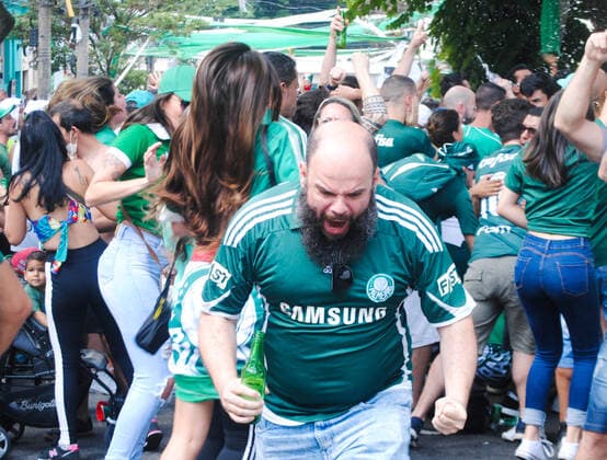 February 12, 2022, Sao Paulo, Brazil: Palmeiras fans gather around the Allianz Parque stadium, in Pompeia, west of Sao Paulo, to watch the soccer match between Palmeiras and Chelsea, for the FIFA Club World Cup Final. Chelsea won the match 2-1, in extra time, and once again postponed Palmeiras dream. At the end of the match, a clash between fans caused the death of a 42-year-old man.  Copyright: xAdelekexAnthonyxFotex