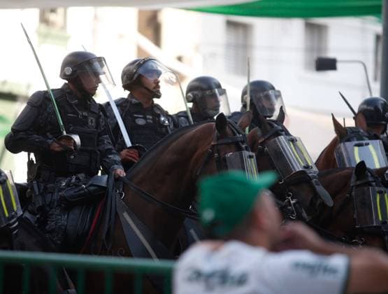 Police intervene as supporters of Palmeiras gather outside the stadium to watch the Final of the Club World Cup 2021 that was ultimately won by Chelsea 2-1 after extra time FERNANDO ROBERTO SPP Chelsea v Palmeiras Fans in Sao Paulo 