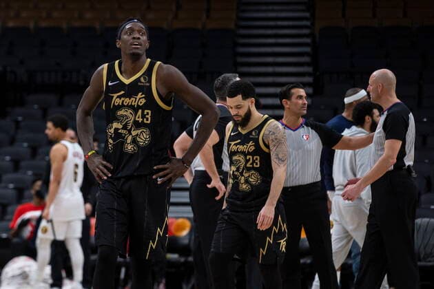February 12, 2022, Toronto, ON, CAN: Toronto Raptors Pascal Siakam reacts at the buzzer to his team s 110-109 loss to the Denver Nuggets in NBA, Basketball Herren, USA basketball action in Toronto on Saturday, February 12, 2022. Pascal Siakam  - ZUMAc35_ 20220212_zaf_c35_294 Copyright: xChrisxYoungx