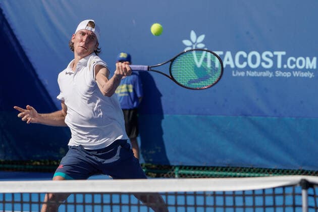 DELRAY BEACH, FL - FEBRUARY 12: Cedrik-Marcel Stebe (GER) competes during the qualifying round of the ATP, Tennis Herren Delray Beach Open on February 12, 2022, at the Delray Beach Stadium & Tennis Center in Delray Beach, Florida.(Photo by Aaron Gilbert Icon Sportswire) TENNIS: FEB 12 Delray Beach Open Icon220212134