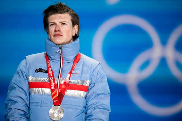 220213 Johannes Hosflot Klaebo of Norway with his silver medal at the medal ceremony for men s cross-country skiing 4 x 10 km relay during day 9 of the 2022 Winter Olympics on February 13, 2022 in Zhangjiakou. Photo: Jon Olav Nesvold BILDBYRAN COP 217 JE0041 Olympic Games, Olympische Spiele, Olympia, OS olympics winter olympics os ol olympiska spel vinter-os olympiske leker peking peking 2022 beijing 2022 beijing 2022 olympic games beijing 2022 winter olympic games peking-os beijing-ol vinter-ol 9 bbeng norge *** 220213 Johannes Hosflot Klaebo of Norway with his silver medal at the medal ceremony for men s cross country skiing 4 x 10 km relay during day 9 of the 2022 Winter Olympics on February 13, 2022 in Zhangjiakou Photo Jon Olav Nesvold BILDBYRAN COP 217 JE0041 olympic games olympics winter olympics os ol olympic games winter os olympic games peking peking 2022 beijing 2022 beijing 2022 olympic games beijing 2022 winter olympic games beijing os beijing ol winter ol 9 bbeng norway,  Copyright: JONxOLAVxNESVOLD BB220213JE118