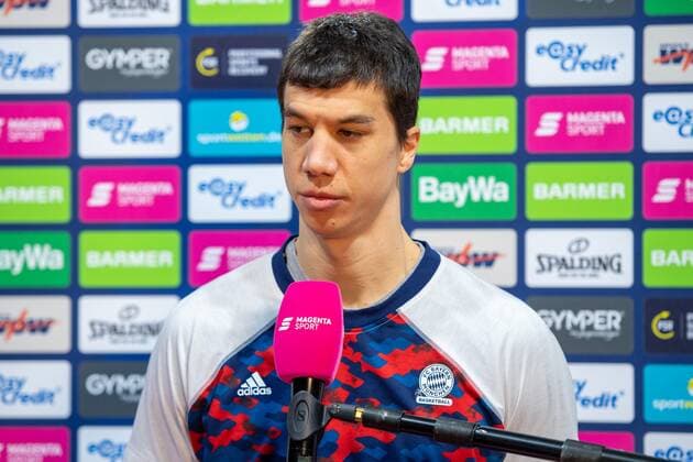 Vladimir Lucic 11 FC Bayern interview, FC Bayern Basketball vs Fraport Skyliners, easyCredit BBL, 13 02 2022 Muenchen Bayern Germany Copyright: xkolbert-press UlrichxGamelx
