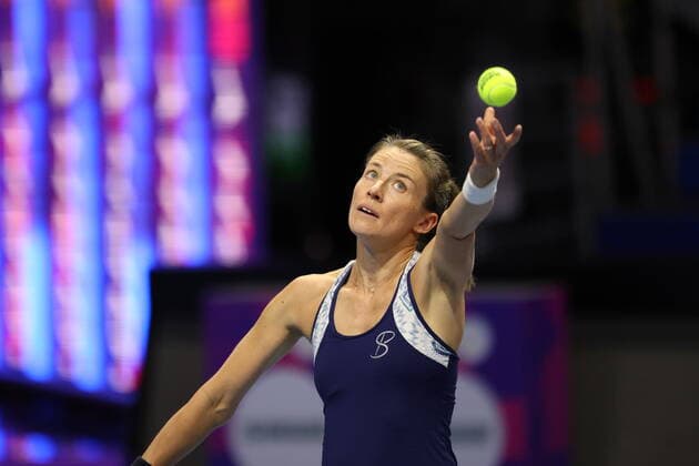 Alisja Rosolska of Poland play against Catherine Mcnally of USA, Anna Kalinskaya of Russia during the St.Petersburg Ladies Trophy 2022 tennis tournament. Final score: (Catherine Mcnally, Anna Kalinskaya 2-1 Alisja Rosolska, Erin Routliffe) MaksimxKonstantinov