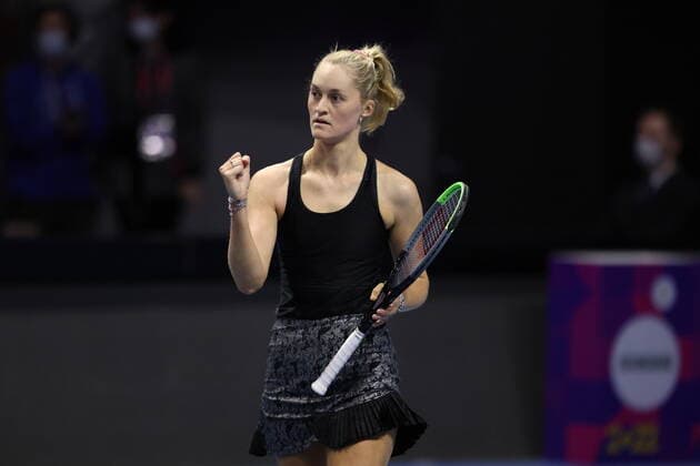 Erin Routliffe of New Zealand play against Catherine Mcnally of USA, Anna Kalinskaya of Russia during the St.Petersburg Ladies Trophy 2022 tennis tournament. Final score: (Catherine Mcnally, Anna Kalinskaya 2-1 Alisja Rosolska, Erin Routliffe) MaksimxKonstantinov