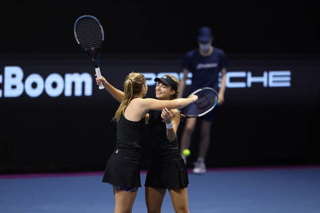 Catherine Mcnally of USA, Anna Kalinskaya of Russia play against Alisja Rosolska of Poland, Erin Routliffe of New Zealand during the St.Petersburg Ladies Trophy 2022 tennis tournament. Final score: (Catherine Mcnally, Anna Kalinskaya 2-1 Alisja Rosolska, Erin Routliffe) MaksimxKonstantinov