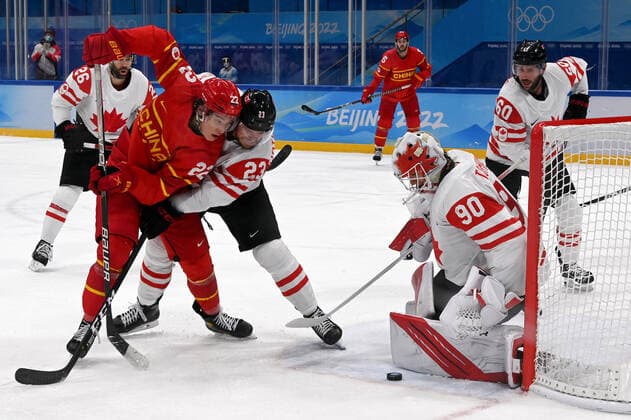 (220213) -- BEIJING, Feb. 13, 2022 -- Fu Shuai (2nd R) of China competes during the Ice hockey, Eishockey men s preliminary round Group A match between China and Canada at National Indoor Stadium in Beijing, capital of China, Feb. 13, 2022. ) (BEIJING2022)CHINA-BEIJING-OLYMPIC Winter games, Winterspiele,Spiele, Summer games ICE HOCKEY-MEN S PRELIMINARY-CHN VS CAN(CN) LiuxXiao 