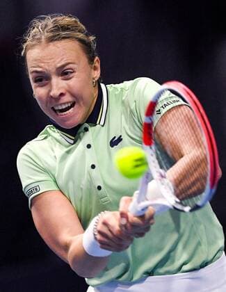 Russia Tennis St.Petersburg Ladies Trophy 2022 8113881 13.02.2022 Estonia s Anett Kontaveit returns a shot during the final single tennis match against Greece s Maria Sakkari at the St. Petersburg Ladies Trophy 2022 tennis tournament in St.Petersburg, Russia. Alexei Danichev Sputnik St. Petersburg Russia  Copyright: xAlexeixDanichevx