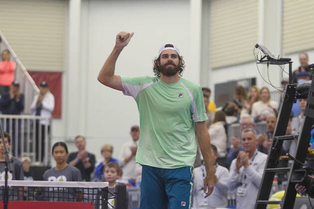 DALLAS, TX - FEBRUARY 13: Reilly Opelka (USA) acknowledges the crowd after winning the Dallas Open on February 13, 2022 at the Styslinger Altec Tennis Complex in Dallas, TX. (Photo by George Walker Icon Sportswire) TENNIS: FEB 13 Dallas Open Icon22021316