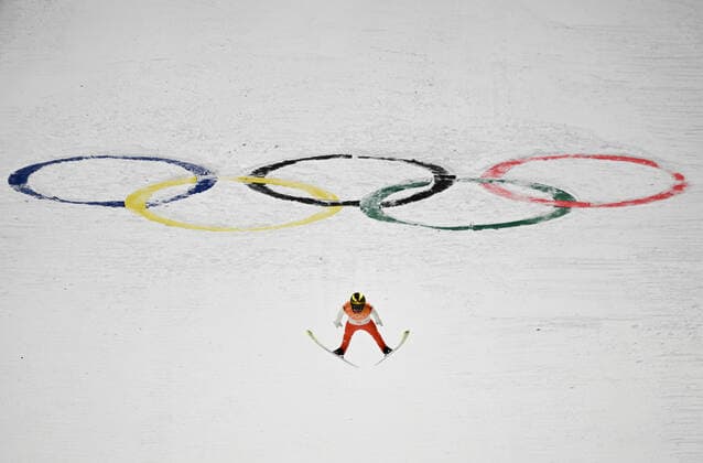 China Olympics 2022 Ski jumping, Skispringen, Ski, nordisch Men Team 8114747 14.02.2022 Switzerland s Simon Ammann competes in the ski jumping men s team final round during the Beijing 2022 Winter Olympic Games, Olympische Spiele, Olympia, OS at the National Ski Jumping Centre in Zhangjiakou, China. Alexey Filippov Sputnik Zhangjiakou China  Copyright: xAlexeyxFilippovx