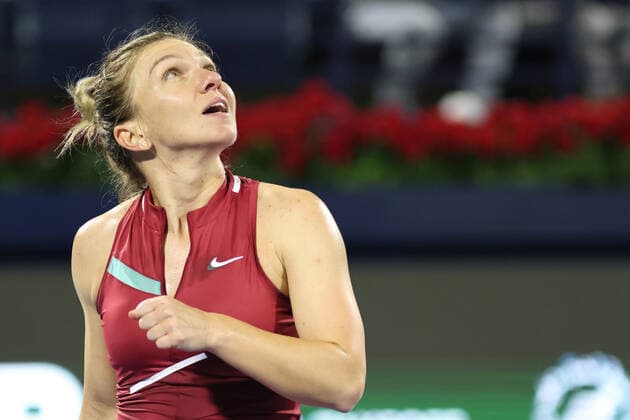 Simona Halep, ROU, during first round of 2022 Dubai Championships in Dubai, 14 02 2022