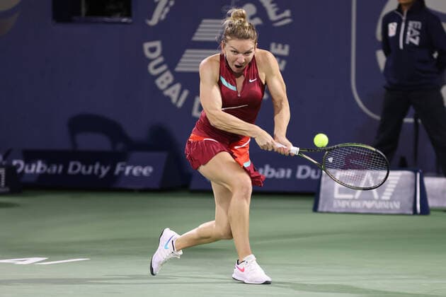 Simona Halep, ROU, during first round of 2022 Dubai Championships in Dubai, 14 02 2022