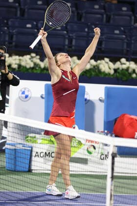 Simona Halep, ROU, during first round of 2022 Dubai Championships in Dubai, 14 02 2022
