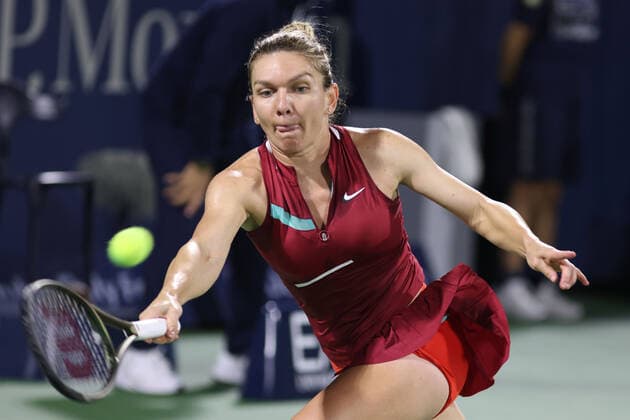 Simona Halep, ROU, during first round of 2022 Dubai Championships in Dubai, 14 02 2022