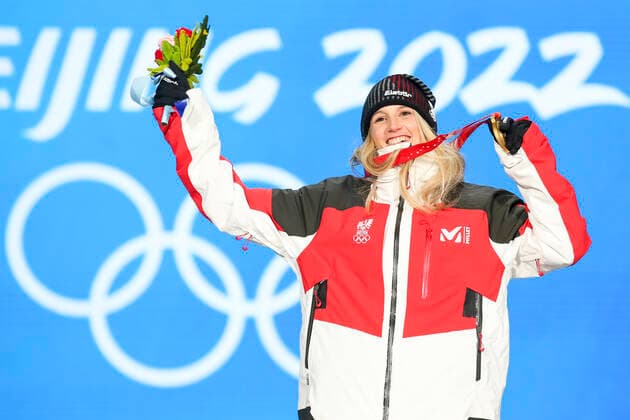 OLYMPICS - Winter Olympic Games, Olympische Spiele, Olympia, OS Beijing 2022 BEIJING,CHINA,15.FEB.22 - OLYMPICS, SNOWBOARDING - Winter Olympic Games Beijing 2022, Big Air, ladies, award ceremony. Image shows Anna Gasser (AUT). Keywords: medal.  GEPAxpictures xPatrickxSteiner