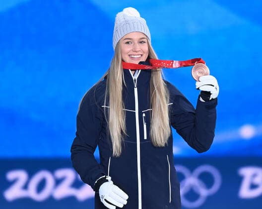 (220215) -- BEIJING, Feb. 15, 2022 -- Bronze medalist Kelly Sildaru of Estonia poses during the awarding ceremony of freestyle skiing women s freeski slopestyle at Zhangjiakou Medals Plaza of the Winter Olympics in Zhangjiakou, north China s Hebei Province, Feb. 15, 2022. ) (BEIJING2022)CHINA- ZHANGJIAKOU-OLYMPIC Winter games, Winterspiele,Spiele, Summer games AWARDING CEREMONY (CN) DengxHua 
